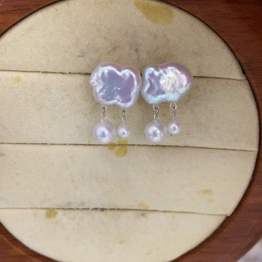 银S925镶嵌耳饰淡水珍珠
