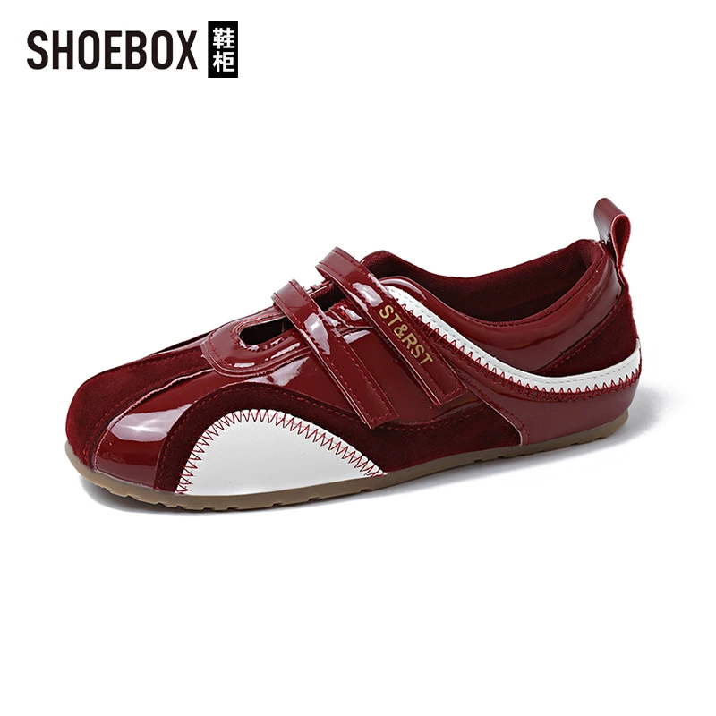 达芙妮旗下芭蕾魔术贴女鞋2025秋季新款红色德训鞋玛丽珍赛车鞋