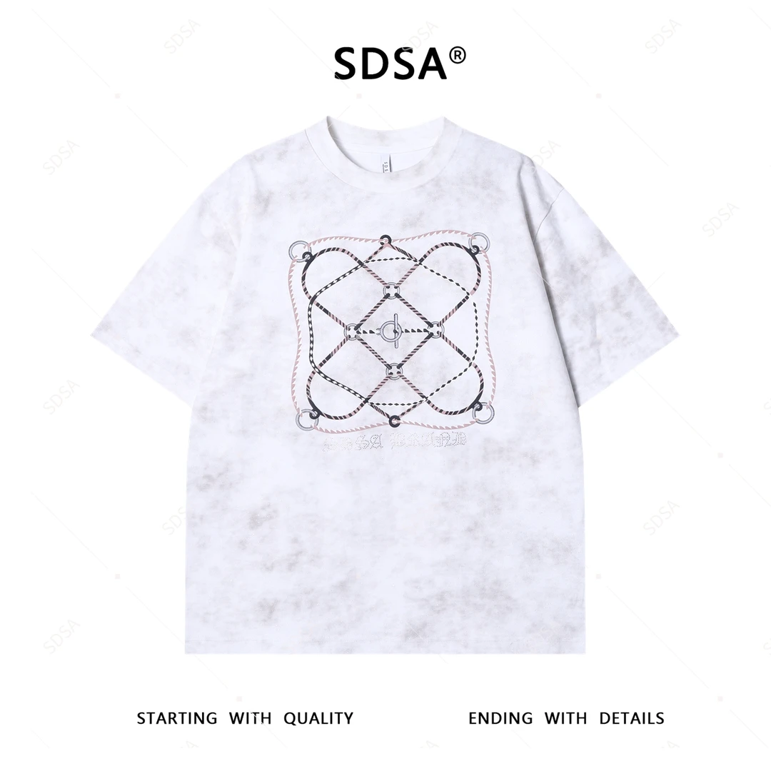 夏季高级感新款男士潮牌满天星渔网短袖T恤百搭舒适时尚圆领上衣