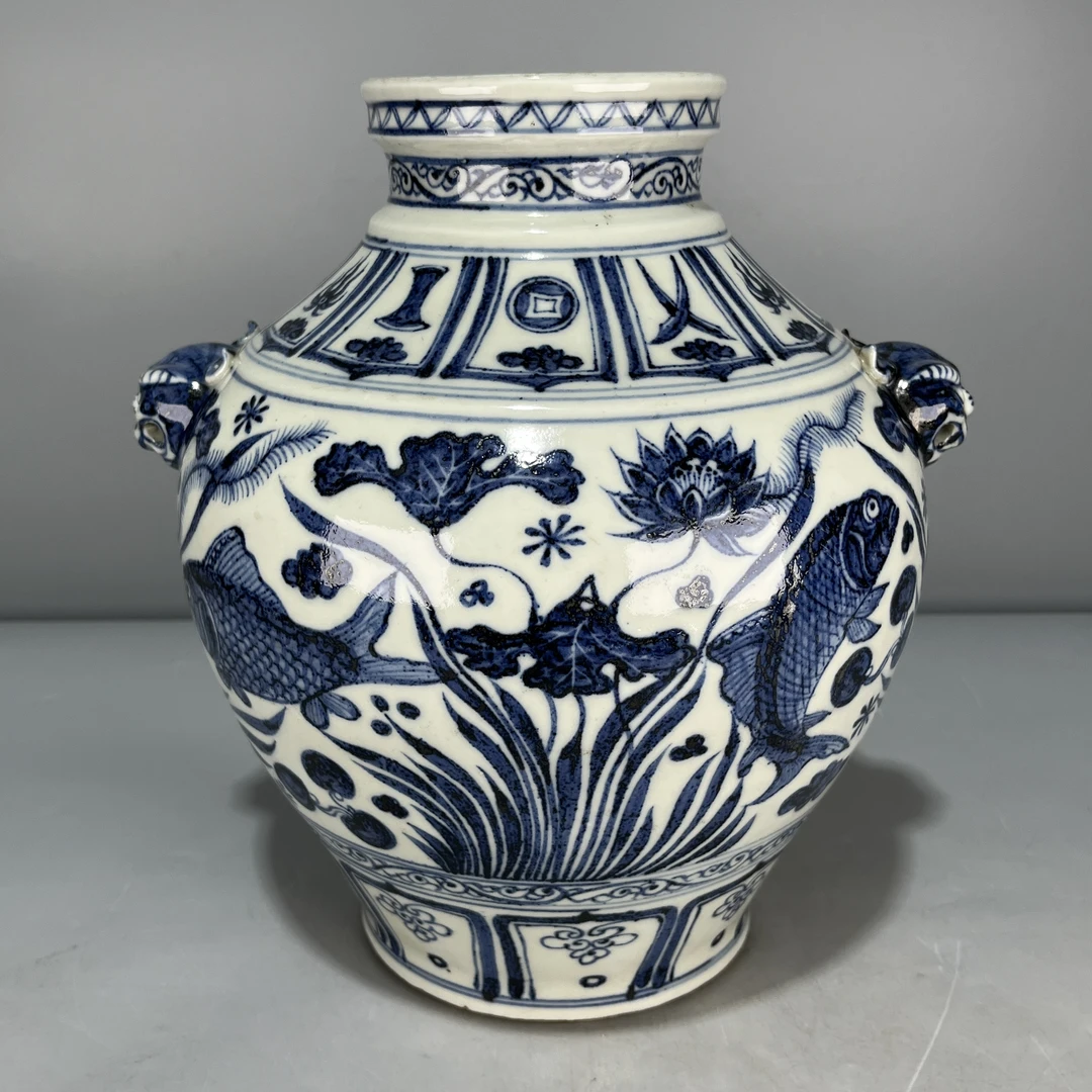 当代仿制 仿古青花鱼藻纹兽头罐