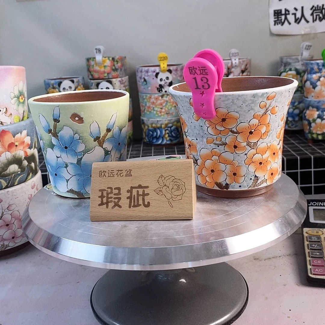 紫砂花盆红陶手绘花盆