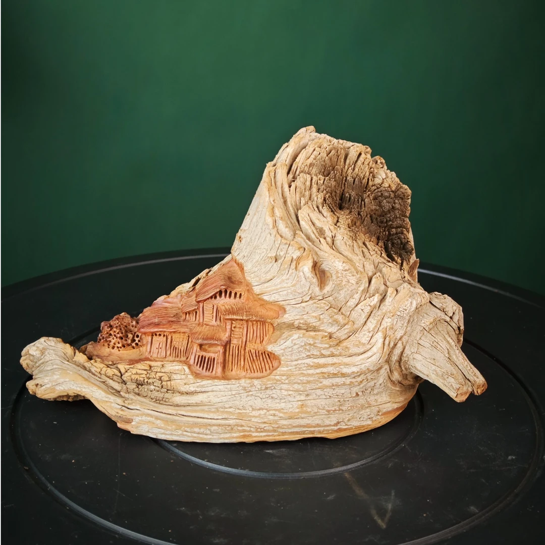 崖柏手雕摆件《梦忆桃源》