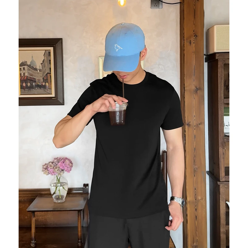裤爵美式夏季新款休闲三防纯棉透气舒适纯色基础圆领百搭显瘦T恤