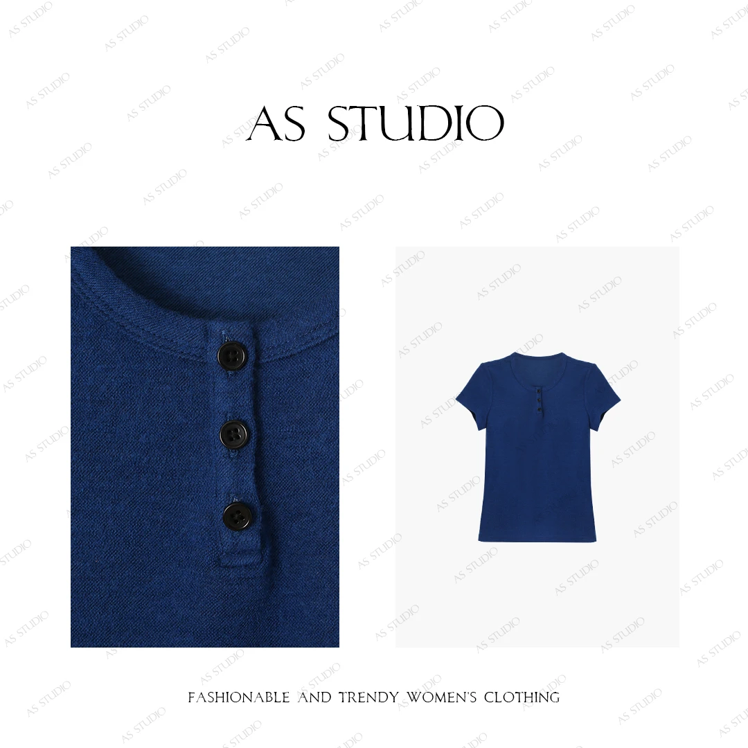 【AS克莱因】25新高级简约绵羊毛天丝醋酸修身百搭短袖AS25XTX00526