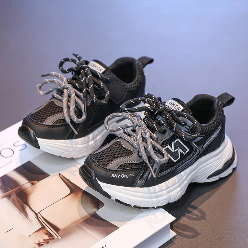 男童运动鞋2025春女童老爹鞋中大童魔术贴网面休闲鞋学生轻便单鞋