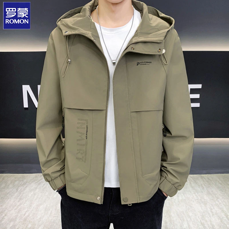 Romon/罗蒙2025秋冬男士新款时尚潮流工装机能连帽港风夹克外套