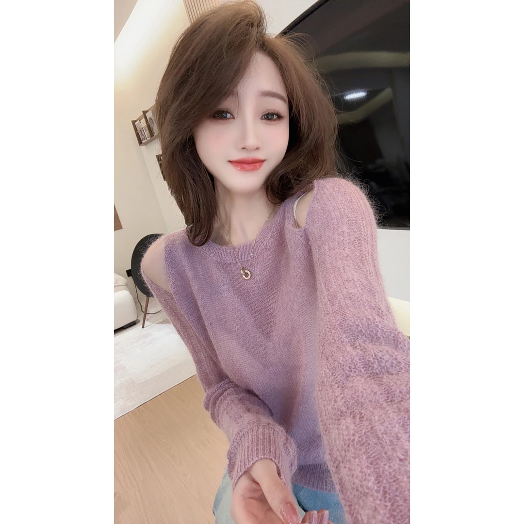 【CHEN】欧若风洋气设计感露肩镂空毛衣减龄显白长袖针织衫25030602