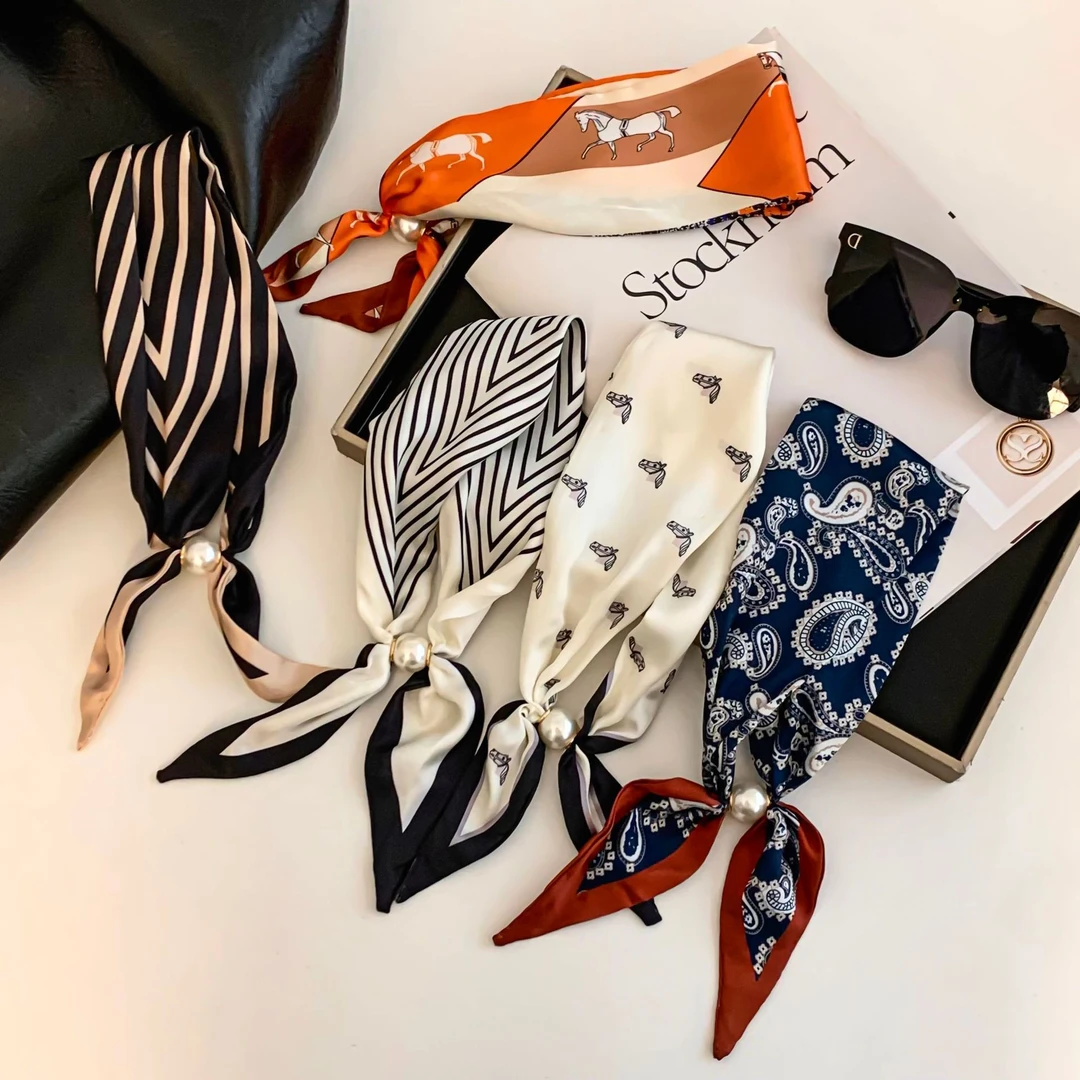 腰果花丝巾新款懒人锁骨链护颈领巾围脖珍珠项链磁吸扣丝巾定制