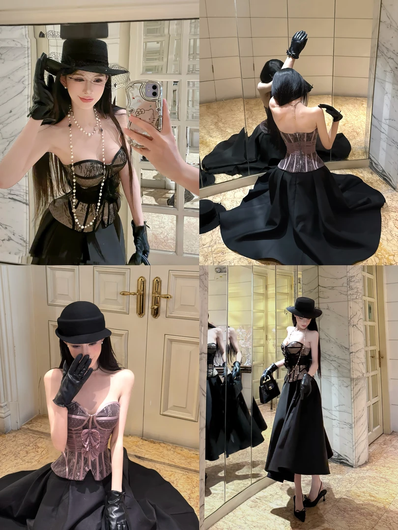 灰尘邓邓 【鸢尾花叙事】蕾丝拼接鱼骨西装半身裙D25B3558+D25Q3698