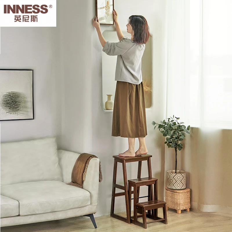 高档家用梯实木梯凳结实耐用折叠梯子多功能创意登高梯子源头工厂
