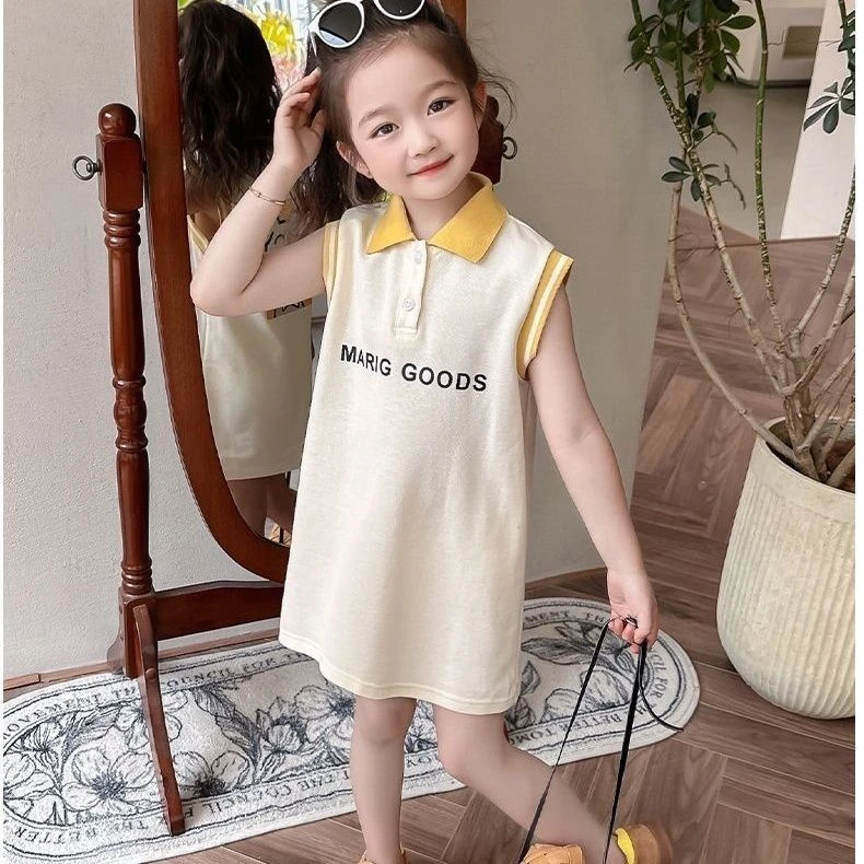 女童夏装连衣裙24新款洋气时髦女孩夏天背心裙无袖多巴胺Polo裙子