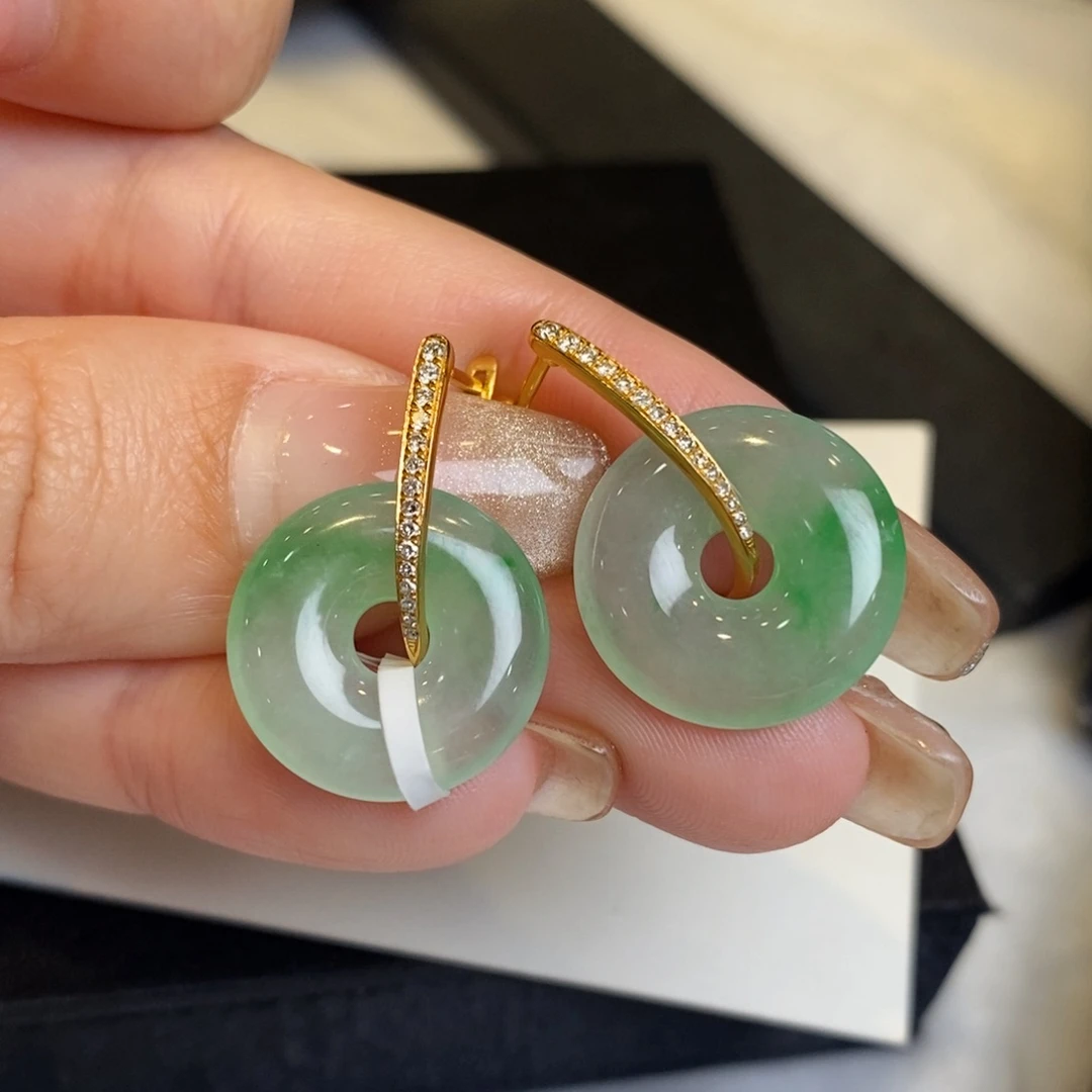 翡翠耳饰18K金镶嵌甜甜圈