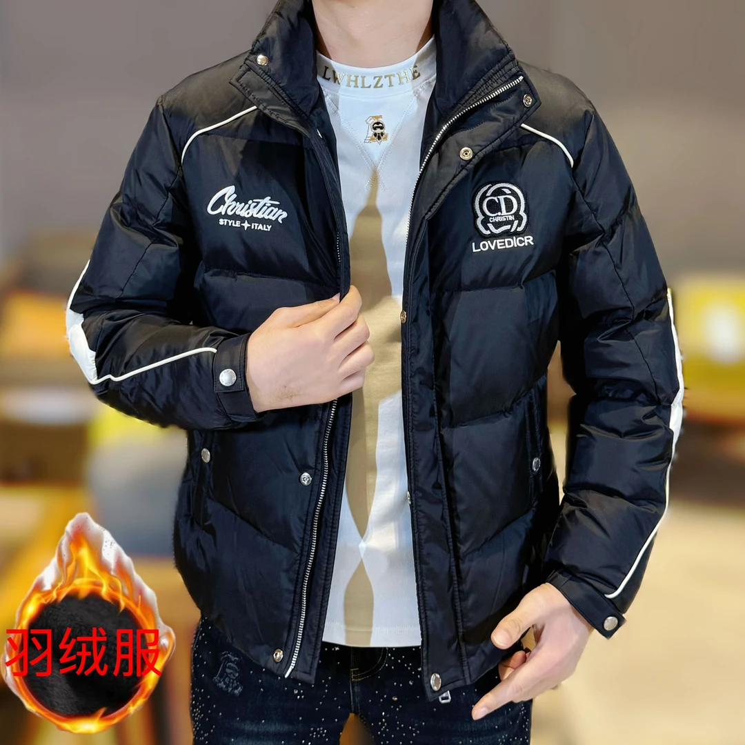 2025冬季新款男士轻奢字母刺绣立领保暖抗寒高品质休闲修身羽绒服