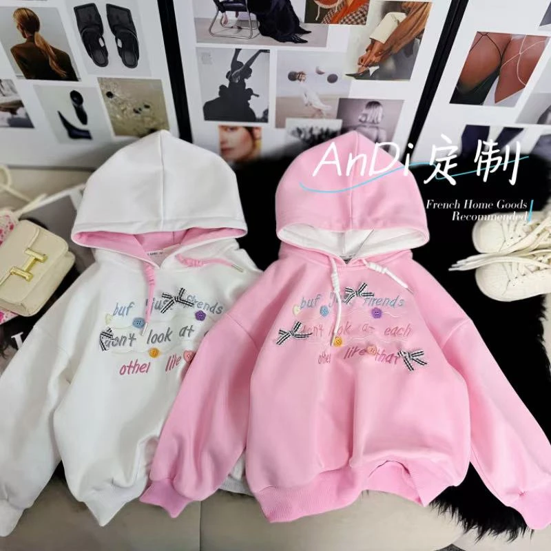〖ANDI〗安迪订制秋季新款女童中大童设计感刺绣连帽卫衣5075