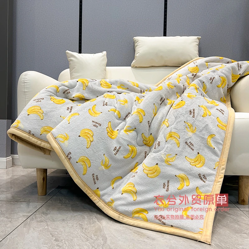 （日单加厚亲肤毛毯）多层绗缝宽包边抗静电法兰绒毛毯翻头被G