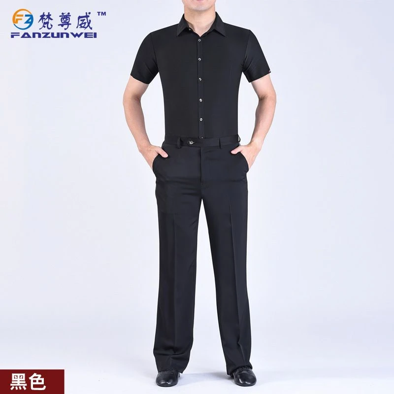 梵尊威专业成人拉丁舞服装黑色上衣国标长短袖夏季款舞蹈裤子跳舞