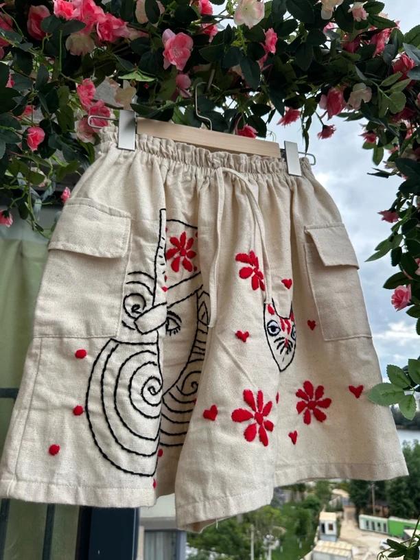 泰国清迈可可爱爱奇奇怪怪纯棉刺绣短裤