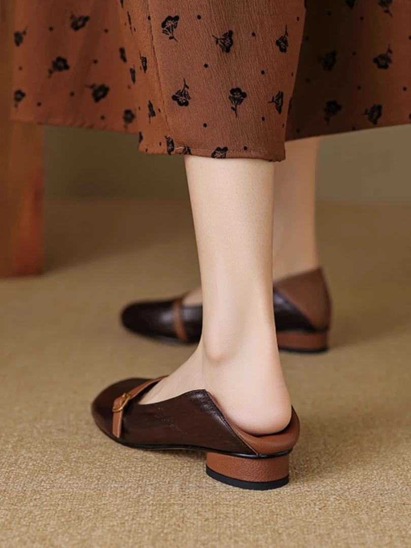 法式羊皮玛丽珍鞋女低跟浅口圆头百搭复古单鞋透气平底法式软底鞋