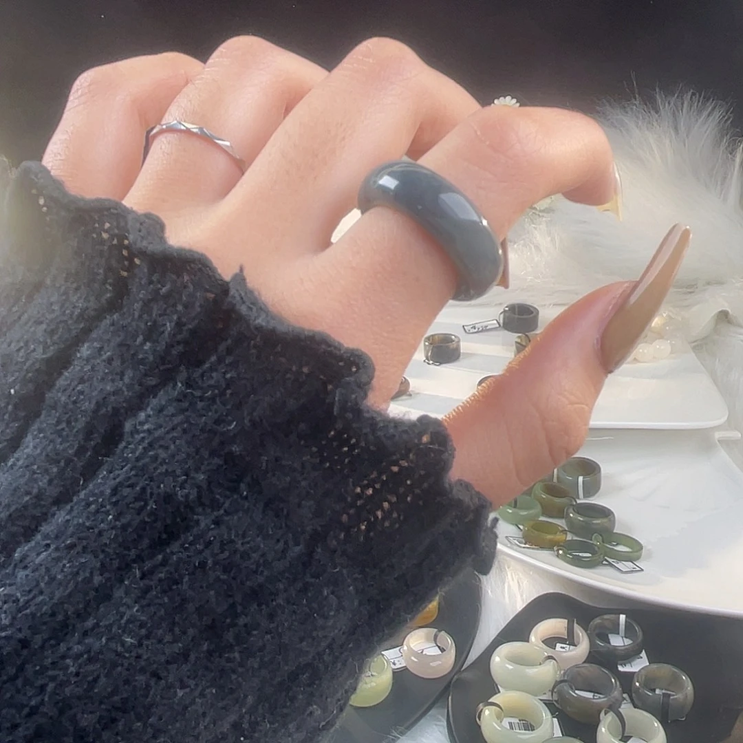 和田玉未镶嵌戒指U34青花泥鳅背18.3mm