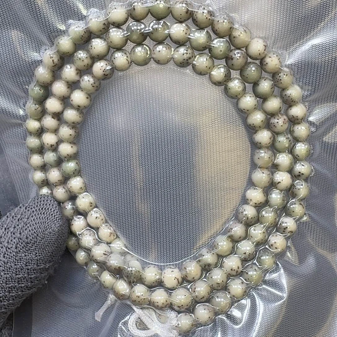 手串星月菩提7mm石玉料大留白圆珠长串（带点月