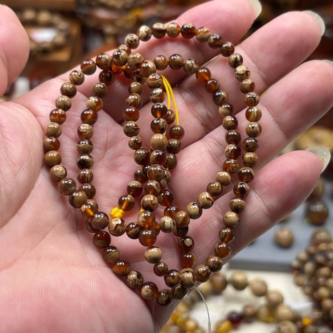 琥珀未镶嵌手串根珀溶洞妖花108  5