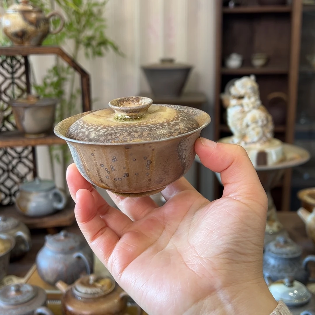 34中白精品盖碗柴烧