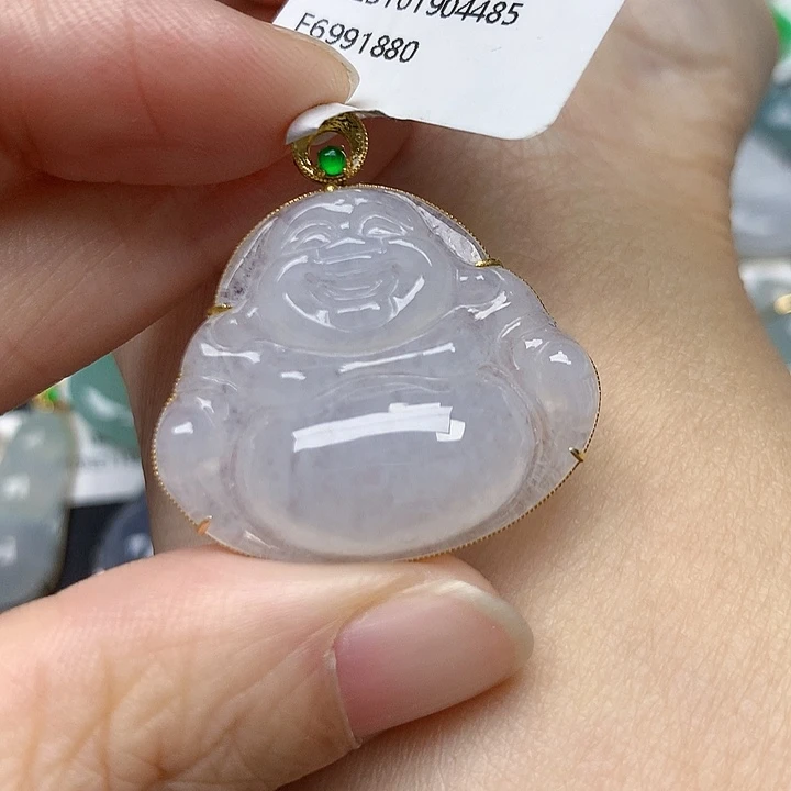 颈饰18K金镶嵌翡翠天然缅甸A货翡翠