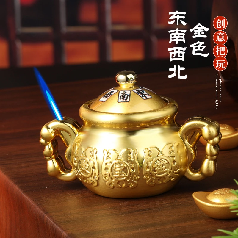 新款创意把玩旋转解压防风直冲打火机金属便携男士蓝焰直冲打火机