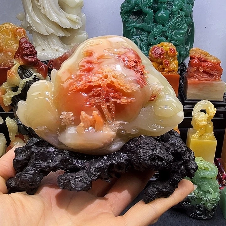 寿山石浮雕摆件寿山石