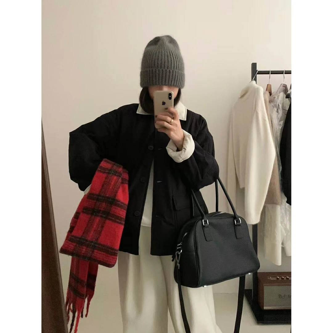 J-6774#YOUR#韩系复古宽松翻领拼色棉服外套（福利）