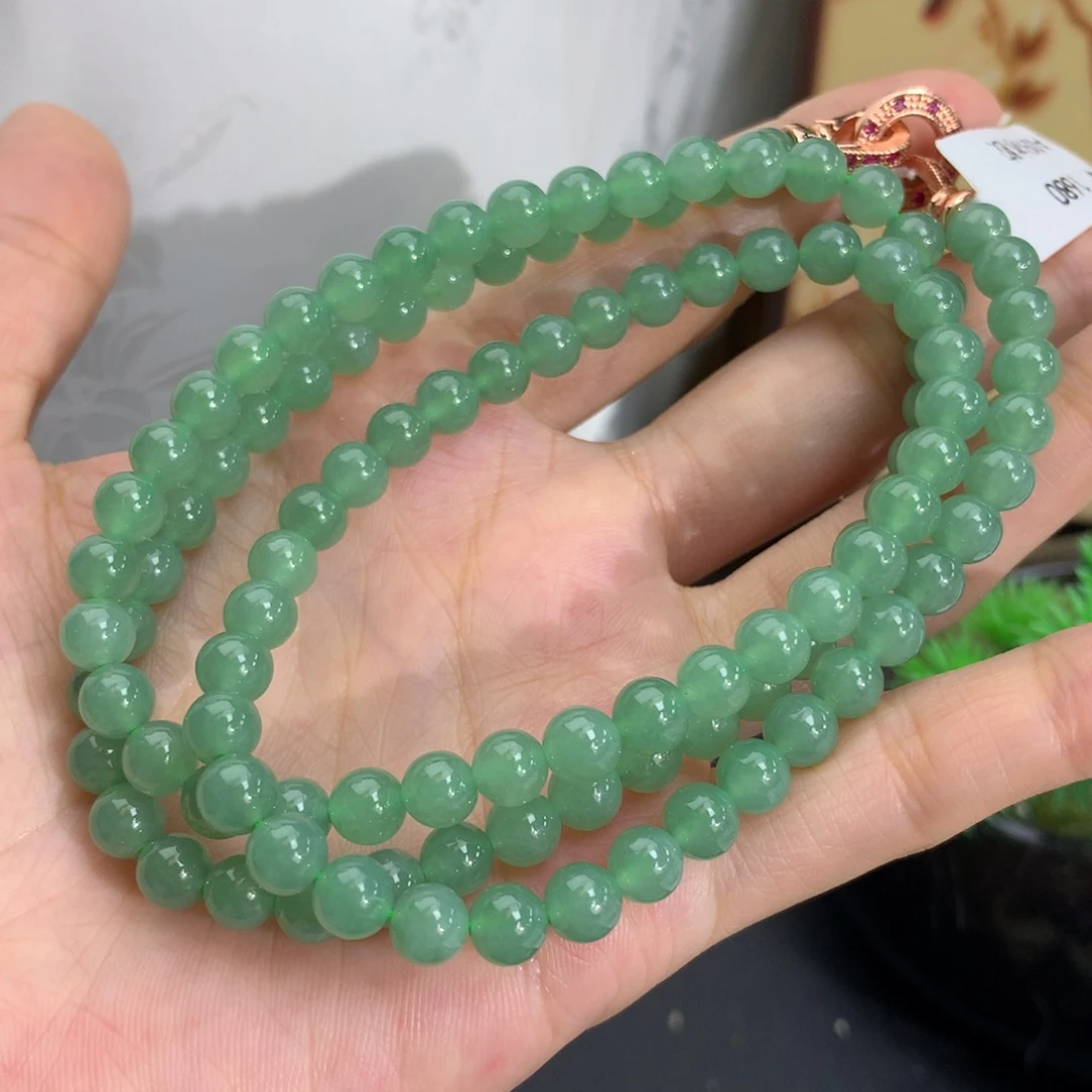 翡翠未镶嵌手串卡6胶润湖水绿项链