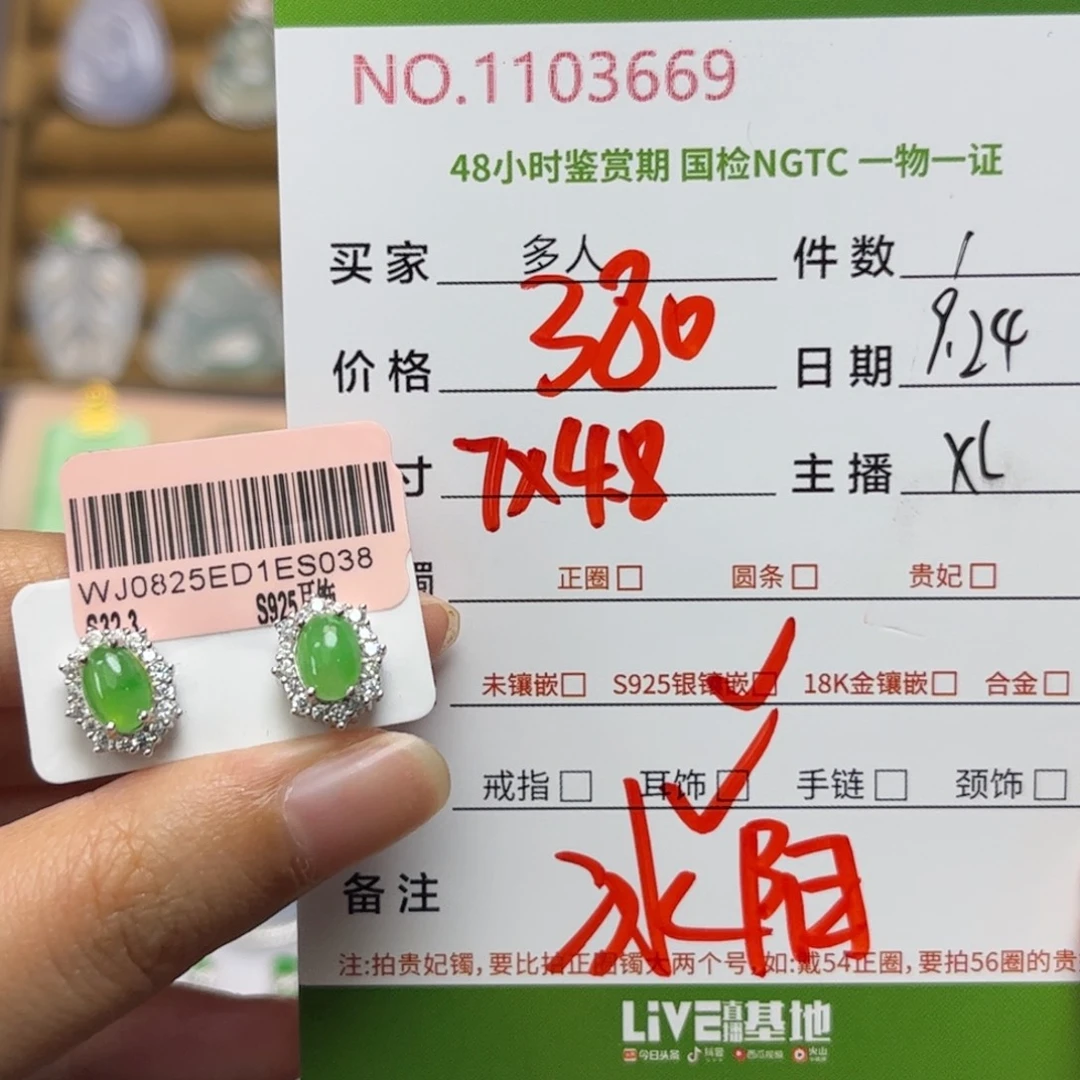翡翠银S925镶嵌耳饰多人