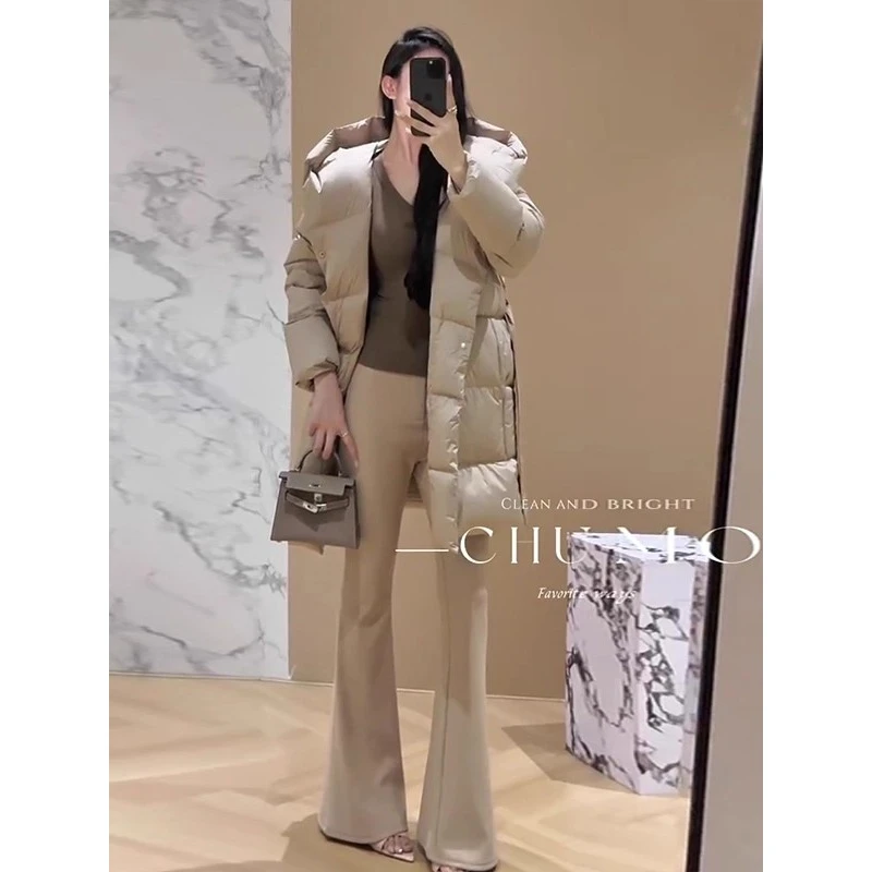 高级感超好看轻薄卡其色棉服女冬季新款简约设计收腰系带保暖外套