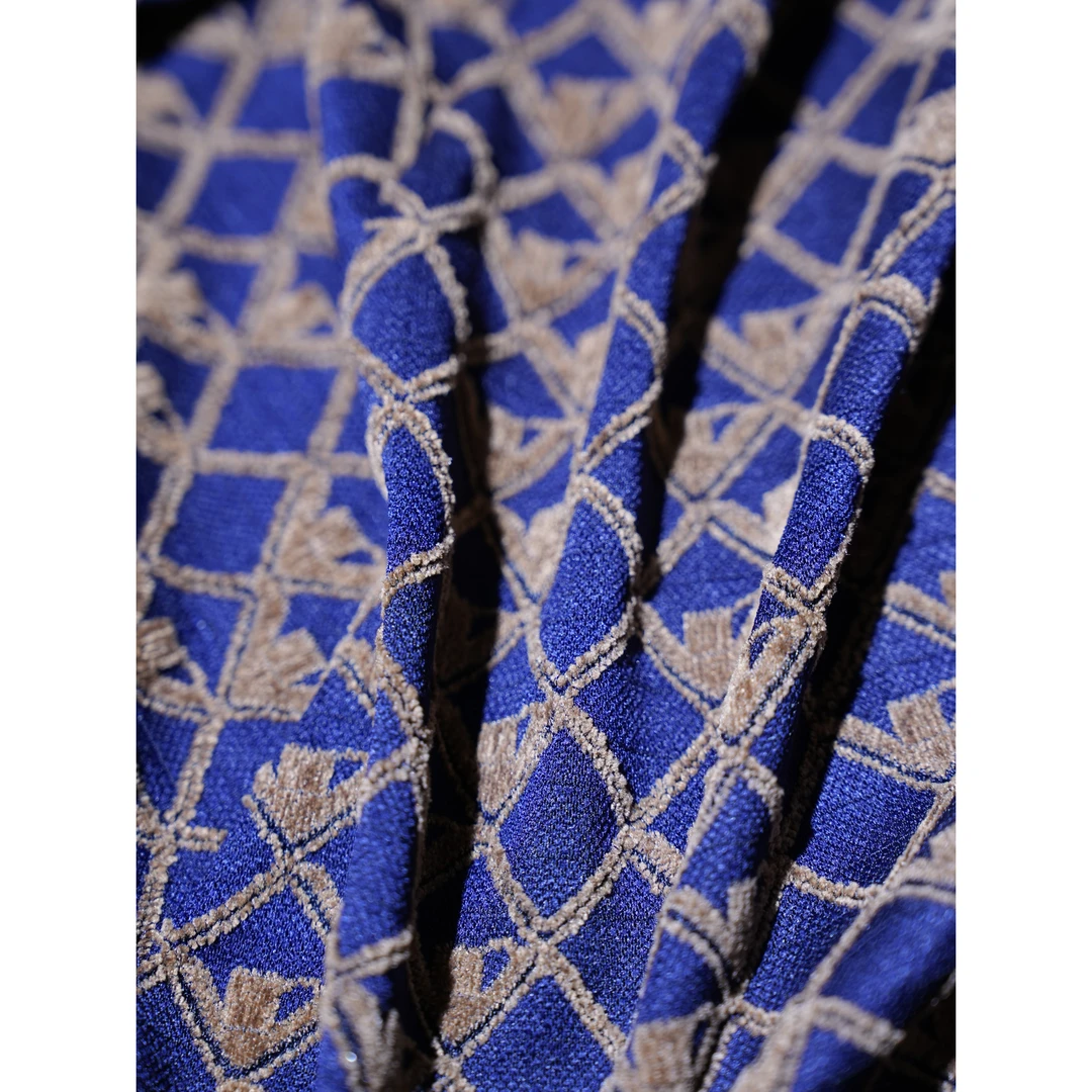 HZHJ 蓝咖格纹面料半米 时尚气质网纱0201（不支持七天无理由）