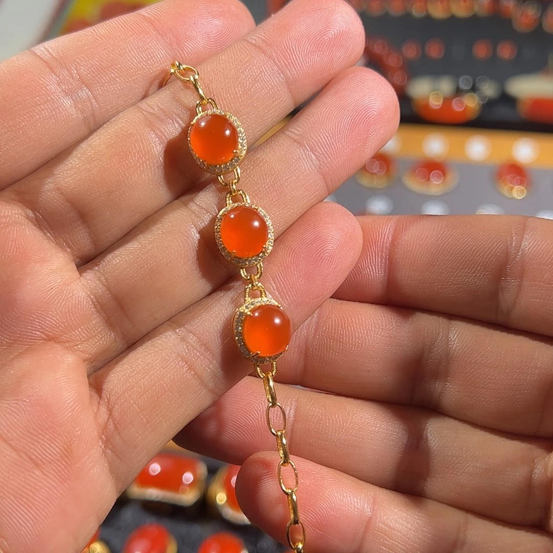 南红玛瑙银S925镶嵌手链