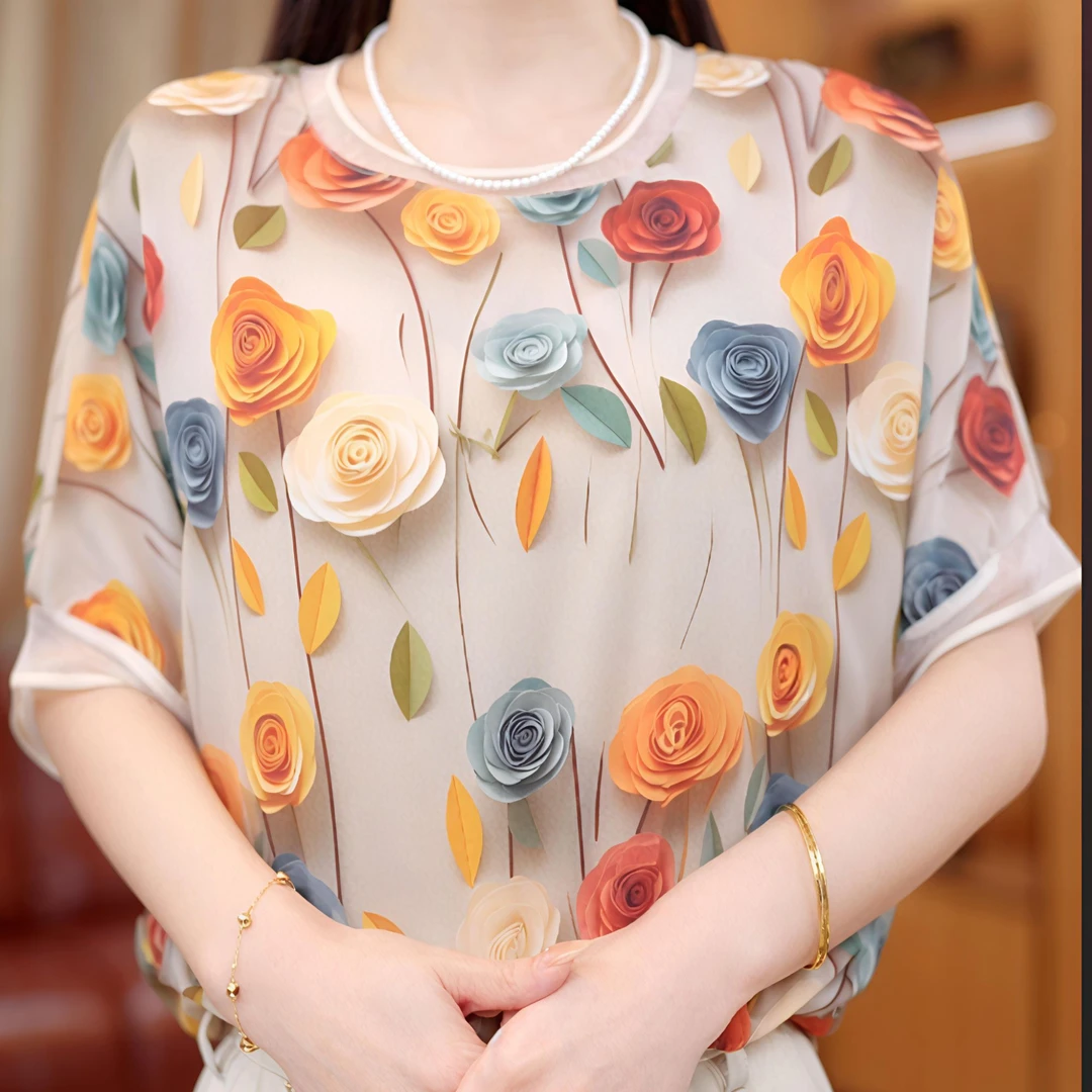 AR25款夏季薄款T恤花草浪漫假日风F52D34865