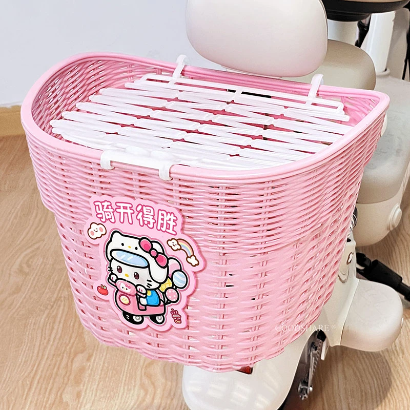 电动车后置车筐大容量通用可爱卡通kt猫电瓶自行车后用靠背菜篮子