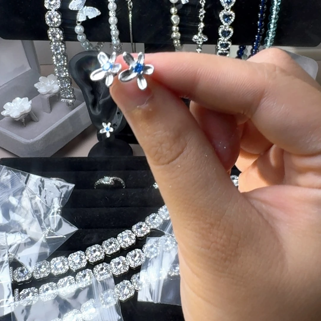 非金属锆石925银s999养耳洞锆石小花耳钉