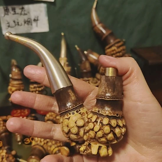 感***悟贵州特色竹根烟斗工艺品手把件