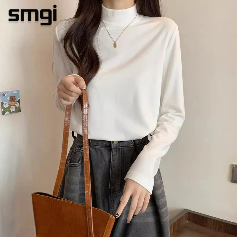 设计感立领休闲长袖打底衫内搭女士秋冬德绒加厚保暖T恤上衣潮