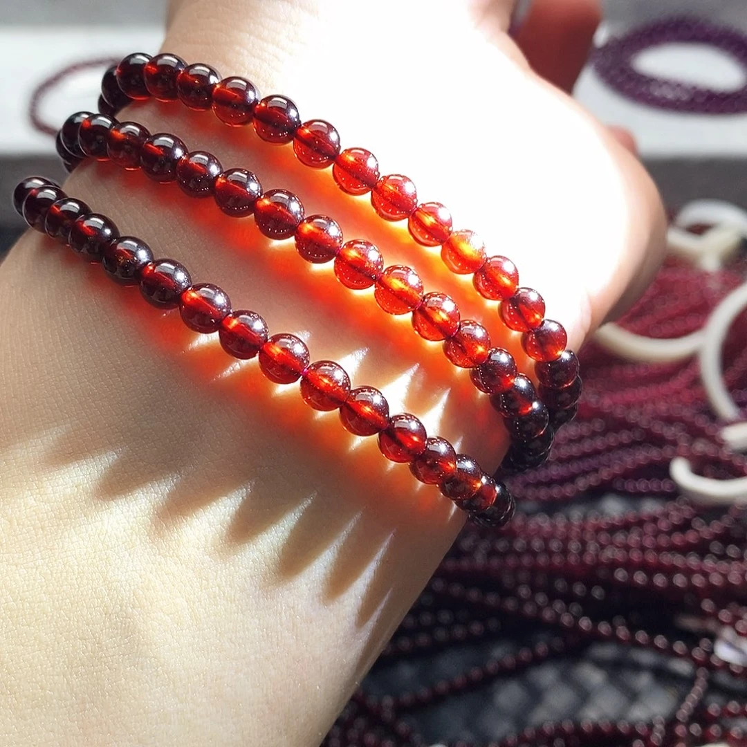 石榴石手链未镶嵌5.3mm橙红鸽血红9A