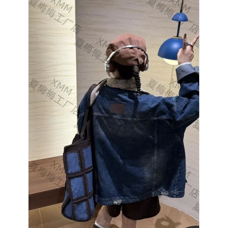 XMM.《RR贴标圆领牛仔外套》秋款时尚百搭潮流洋气贴标牛仔外套U002