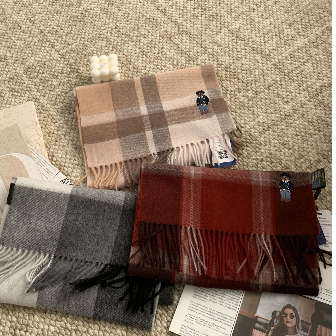 墨尔本红色100%澳毛格子冬季保暖围巾013