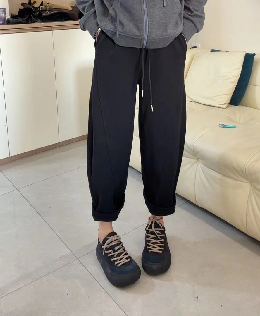 魏佳定制款-松紧腰抽绳加绒加厚休闲镰刀奶奶百搭卫裤9203