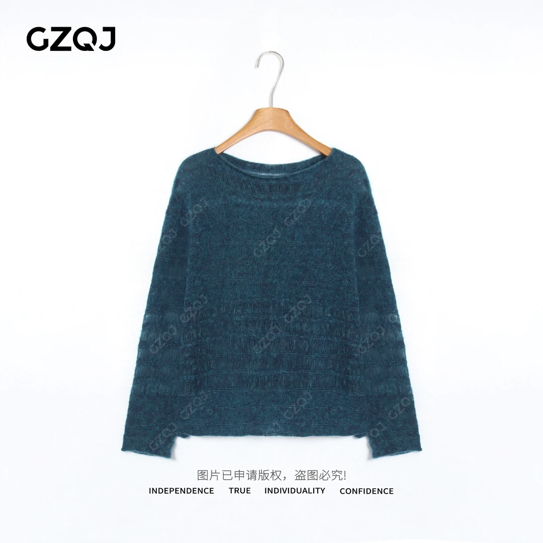 老琴私服【绒感慕斯】圆领潮流套头拉毛毛针织衫毛衣女 35233