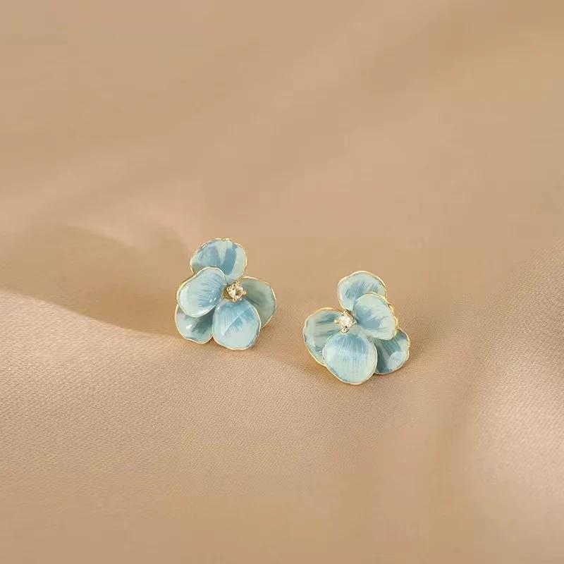 铜合金合成锆石耳饰 气质蓝色轻奢时尚复古法式小众温柔耳饰125