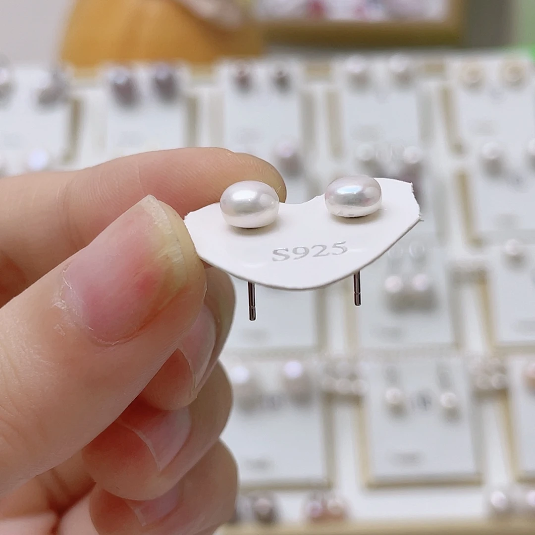 我***饯银S925镶嵌淡水珍珠耳饰
