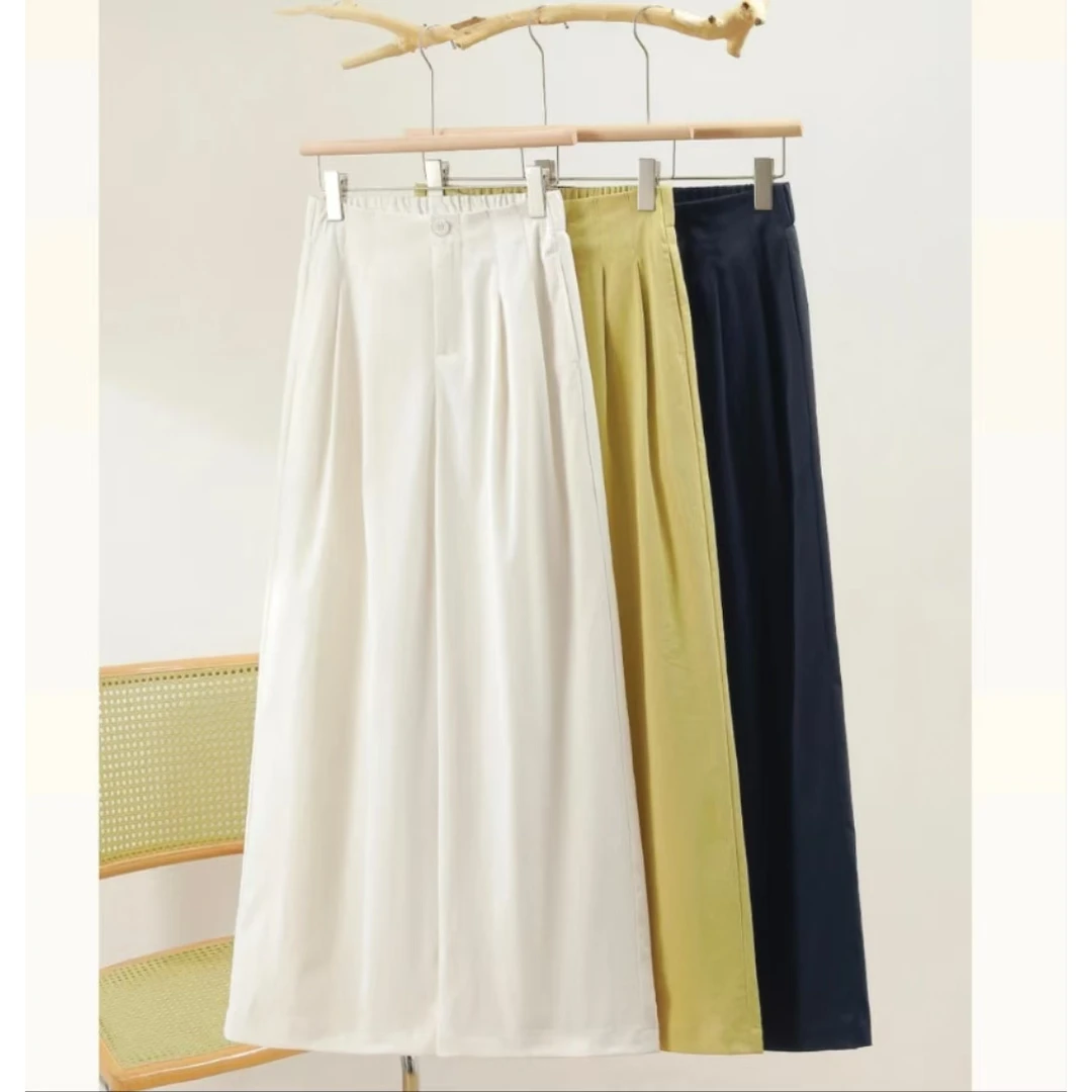 1588钛金棉宽松显瘦2025年夏季新款高腰半松紧九分裤百搭阔腿裤