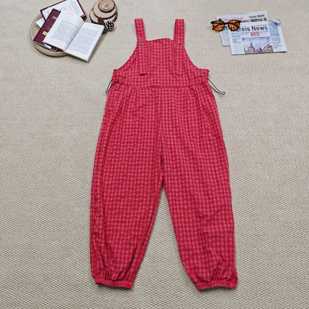 2025春季新款宽松格子时尚休闲背带裤长裤0826