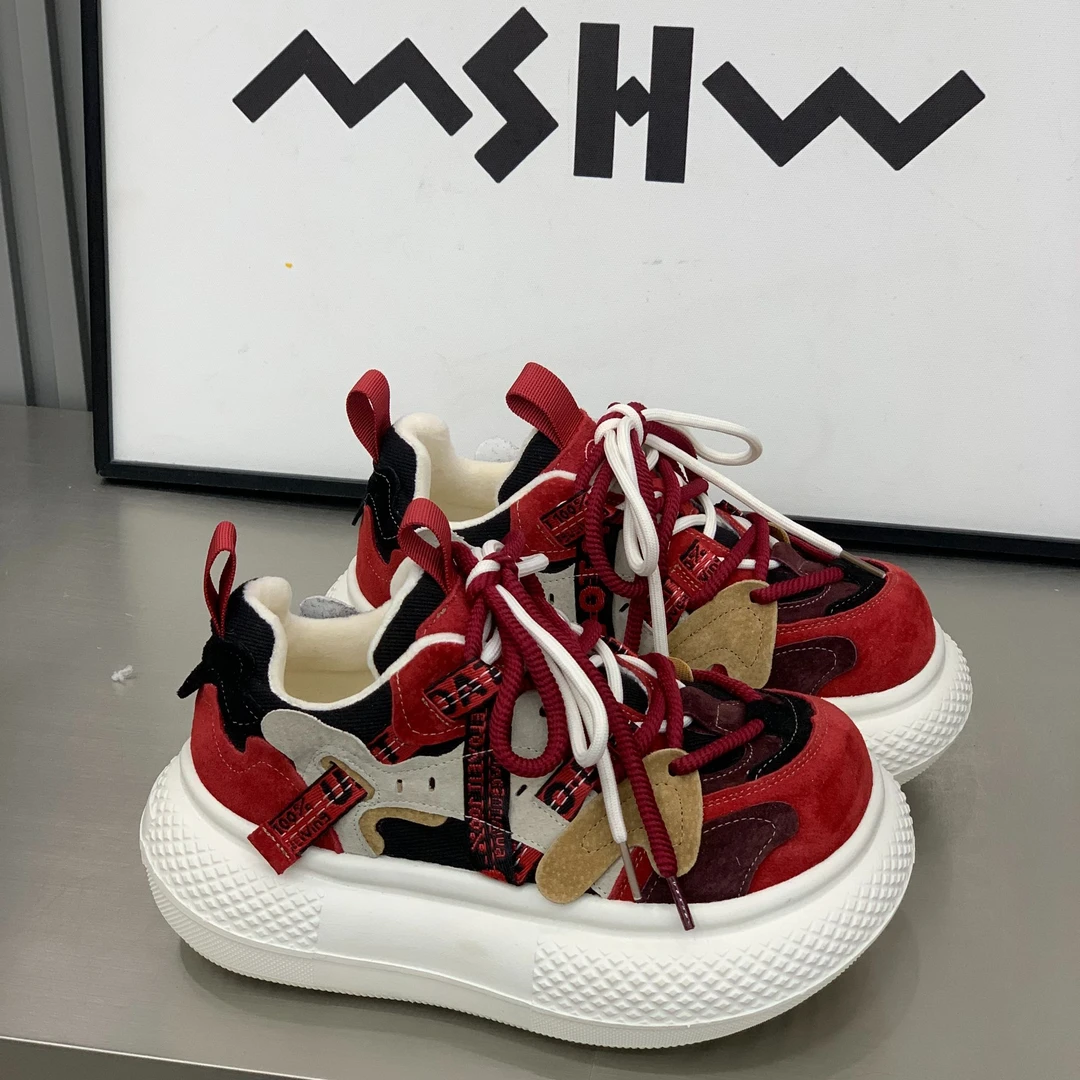 DH-275显腿长时髦休闲鞋厚底彩色面包鞋女棉撞色拼接时尚老爹鞋